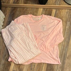 Victoria Secret Pink Long Sleeve Shirt and Striped Pants Set